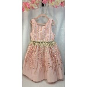 Couture Princess Girls Pink Floral Embroidered Tulle Party Dress Size 7